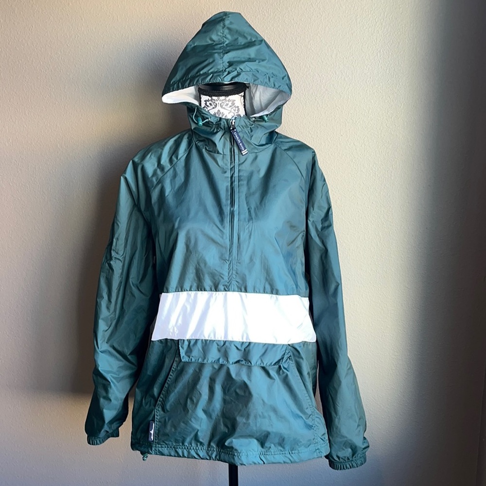 Charles River Apparel Hunter Green & White Rain Jacket